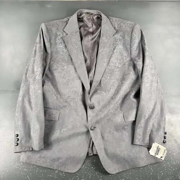 VTG Pagano West Blazer Men 52L Gray Rockabilly Embroidered Yokes El Paso USA NWT